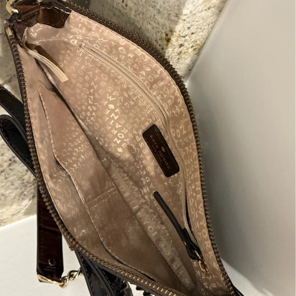Kate Spade Knightsbridge Byrd Clutch Handbag Chestnut Brown Patent Leather
